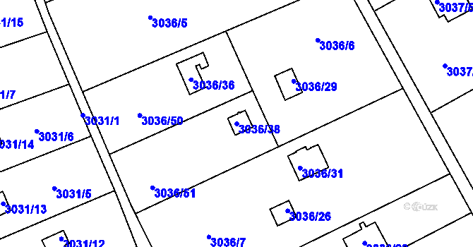 Parcela st. 3036/38 v KÚ Chotěboř, Katastrální mapa