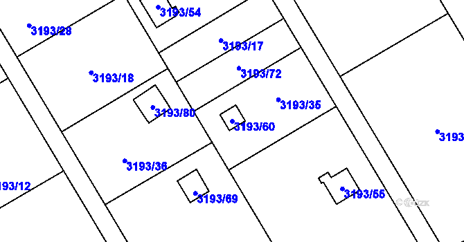 Parcela st. 3193/60 v KÚ Chotěboř, Katastrální mapa
