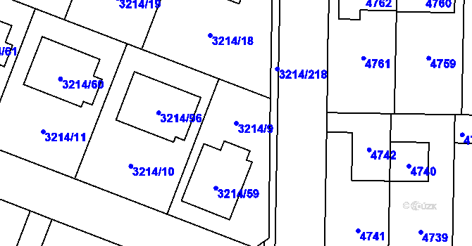 Parcela st. 3214/9 v KÚ Chotěboř, Katastrální mapa