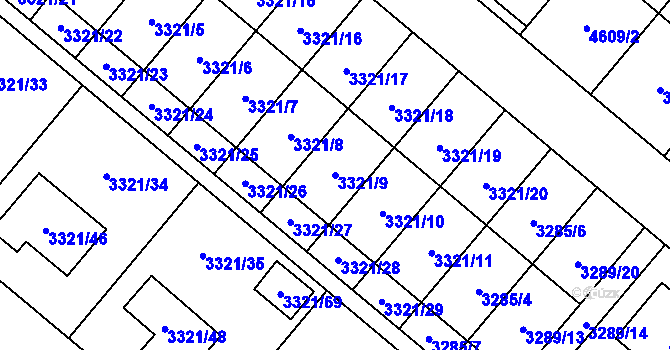 Parcela st. 3321/9 v KÚ Chotěboř, Katastrální mapa