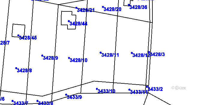 Parcela st. 3428/11 v KÚ Chotěboř, Katastrální mapa