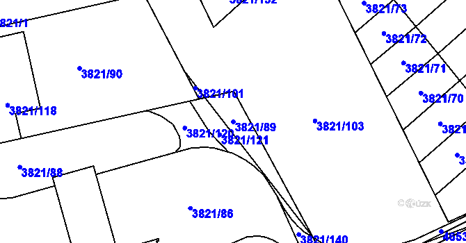 Parcela st. 3821/89 v KÚ Chotěboř, Katastrální mapa