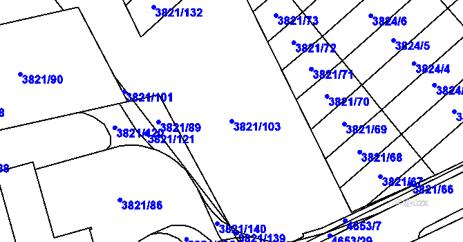 Parcela st. 3821/103 v KÚ Chotěboř, Katastrální mapa