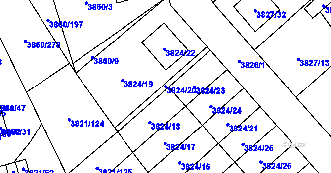 Parcela st. 3824/20 v KÚ Chotěboř, Katastrální mapa