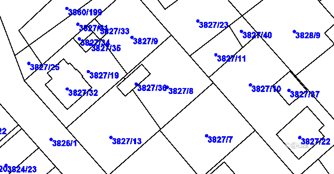 Parcela st. 3827/8 v KÚ Chotěboř, Katastrální mapa