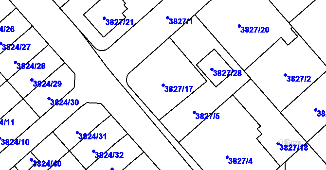 Parcela st. 3827/17 v KÚ Chotěboř, Katastrální mapa