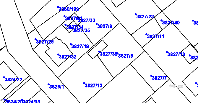 Parcela st. 3827/36 v KÚ Chotěboř, Katastrální mapa