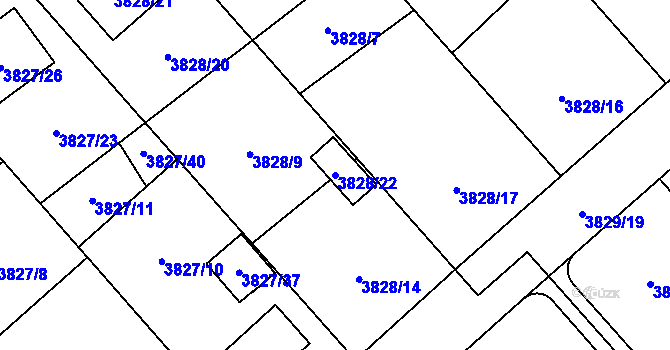 Parcela st. 3828/22 v KÚ Chotěboř, Katastrální mapa