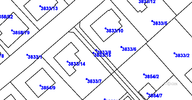 Parcela st. 3833/8 v KÚ Chotěboř, Katastrální mapa