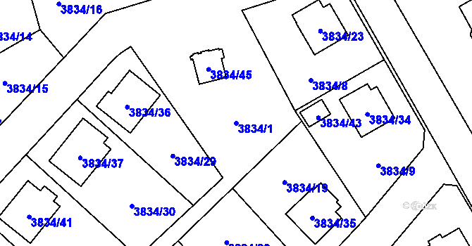 Parcela st. 3834/1 v KÚ Chotěboř, Katastrální mapa