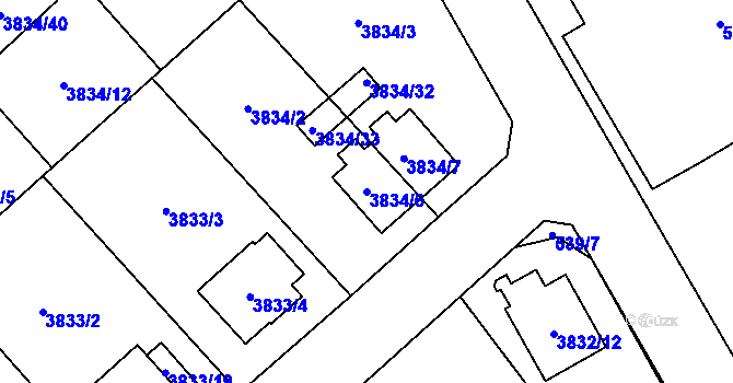 Parcela st. 3834/6 v KÚ Chotěboř, Katastrální mapa