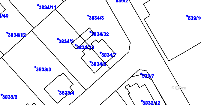 Parcela st. 3834/7 v KÚ Chotěboř, Katastrální mapa