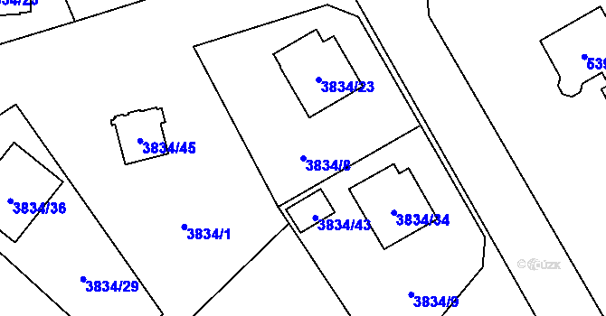 Parcela st. 3834/8 v KÚ Chotěboř, Katastrální mapa