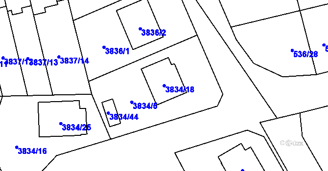 Parcela st. 3834/18 v KÚ Chotěboř, Katastrální mapa