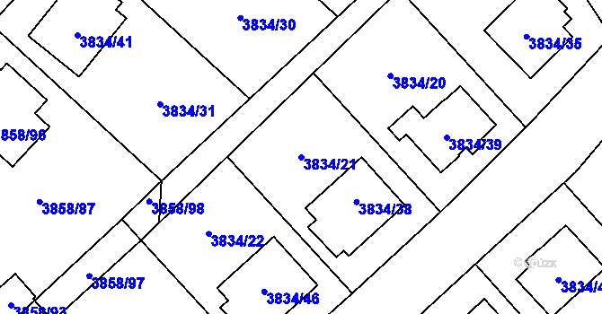 Parcela st. 3834/21 v KÚ Chotěboř, Katastrální mapa