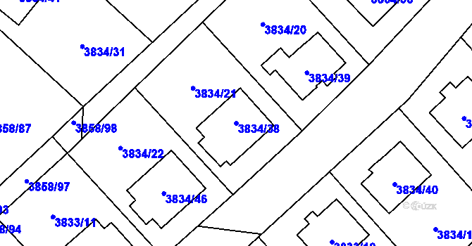 Parcela st. 3834/38 v KÚ Chotěboř, Katastrální mapa