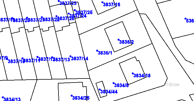 Parcela st. 3836/1 v KÚ Chotěboř, Katastrální mapa
