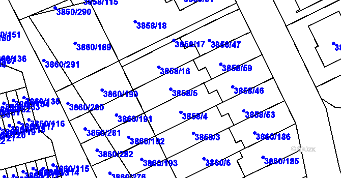 Parcela st. 3858/5 v KÚ Chotěboř, Katastrální mapa