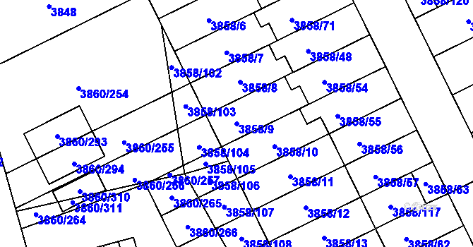 Parcela st. 3858/9 v KÚ Chotěboř, Katastrální mapa