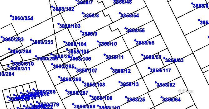Parcela st. 3858/11 v KÚ Chotěboř, Katastrální mapa