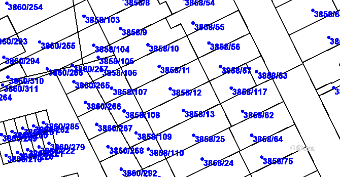 Parcela st. 3858/12 v KÚ Chotěboř, Katastrální mapa