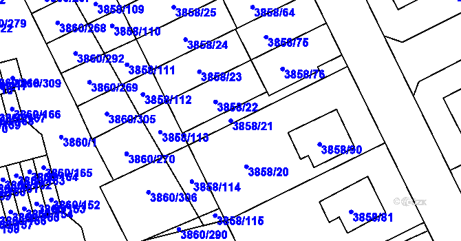 Parcela st. 3858/21 v KÚ Chotěboř, Katastrální mapa