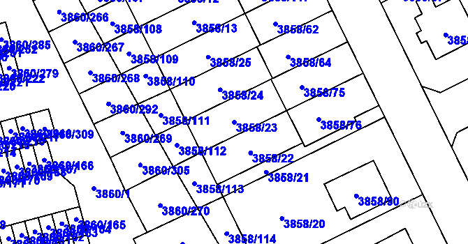 Parcela st. 3858/23 v KÚ Chotěboř, Katastrální mapa