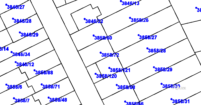 Parcela st. 3858/72 v KÚ Chotěboř, Katastrální mapa