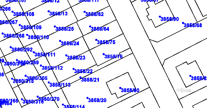Parcela st. 3858/76 v KÚ Chotěboř, Katastrální mapa