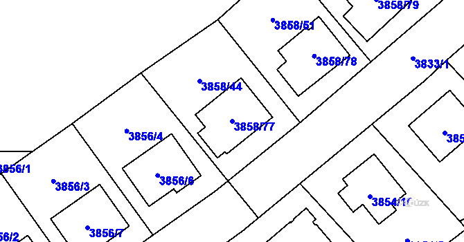 Parcela st. 3858/77 v KÚ Chotěboř, Katastrální mapa