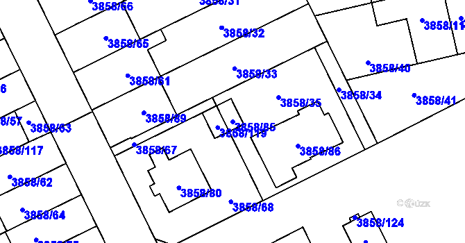 Parcela st. 3858/85 v KÚ Chotěboř, Katastrální mapa