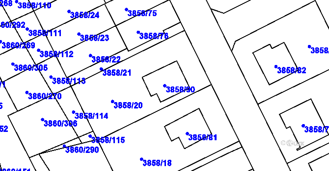 Parcela st. 3858/90 v KÚ Chotěboř, Katastrální mapa