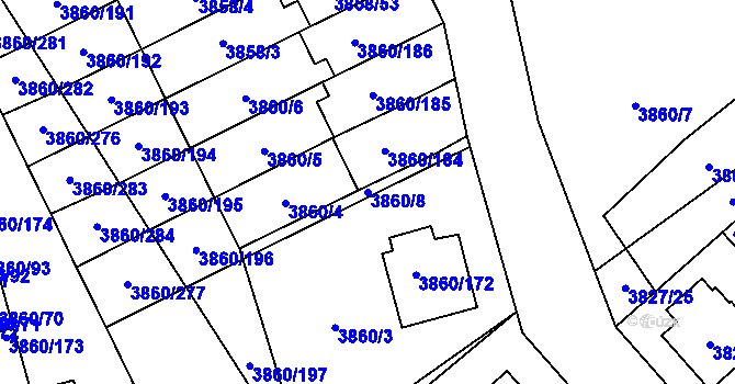 Parcela st. 3860/8 v KÚ Chotěboř, Katastrální mapa