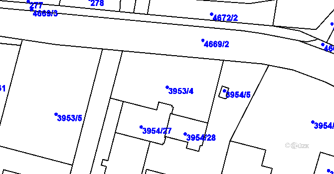 Parcela st. 3953/4 v KÚ Chotěboř, Katastrální mapa