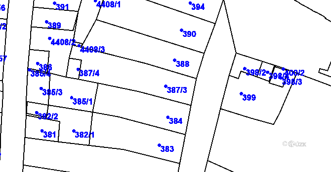 Parcela st. 387/3 v KÚ Chotěboř, Katastrální mapa