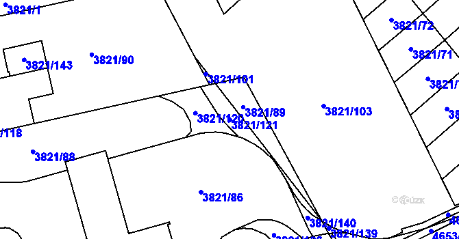 Parcela st. 3821/121 v KÚ Chotěboř, Katastrální mapa