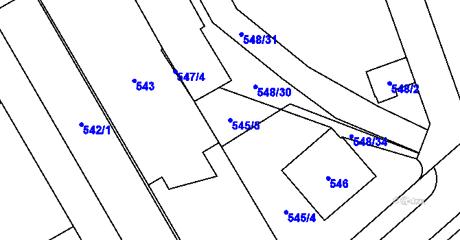 Parcela st. 545/5 v KÚ Chotěboř, Katastrální mapa