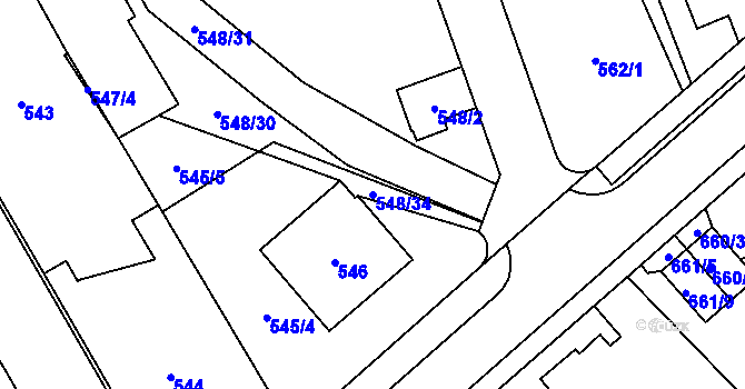 Parcela st. 548/34 v KÚ Chotěboř, Katastrální mapa