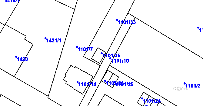 Parcela st. 1101/35 v KÚ Chotěboř, Katastrální mapa