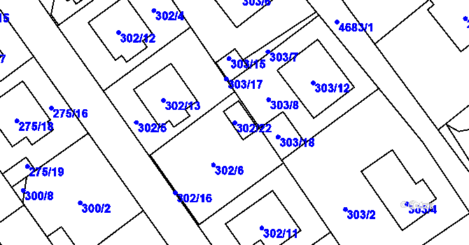 Parcela st. 302/22 v KÚ Chotěboř, Katastrální mapa