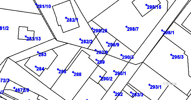 Parcela st. 282/9 v KÚ Chotěboř, Katastrální mapa