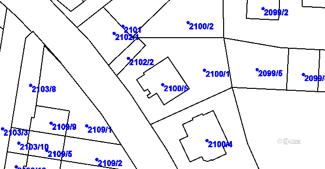 Parcela st. 2100/5 v KÚ Chotěboř, Katastrální mapa