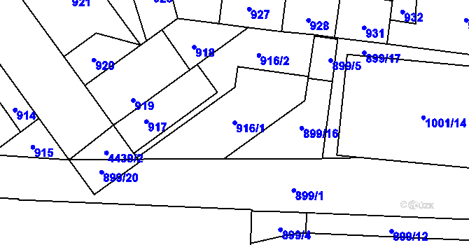Parcela st. 916/1 v KÚ Chotěboř, Katastrální mapa