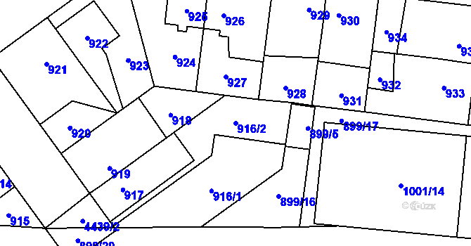 Parcela st. 916/2 v KÚ Chotěboř, Katastrální mapa