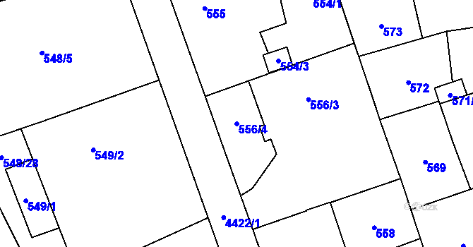 Parcela st. 556/4 v KÚ Chotěboř, Katastrální mapa