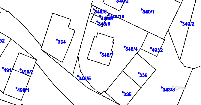 Parcela st. 348/7 v KÚ Chotěboř, Katastrální mapa