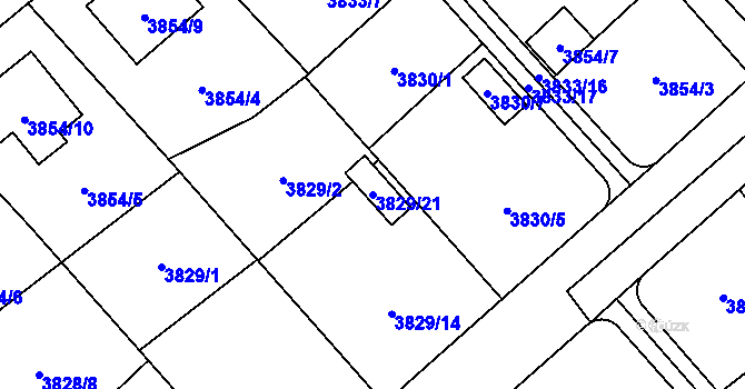 Parcela st. 3829/21 v KÚ Chotěboř, Katastrální mapa