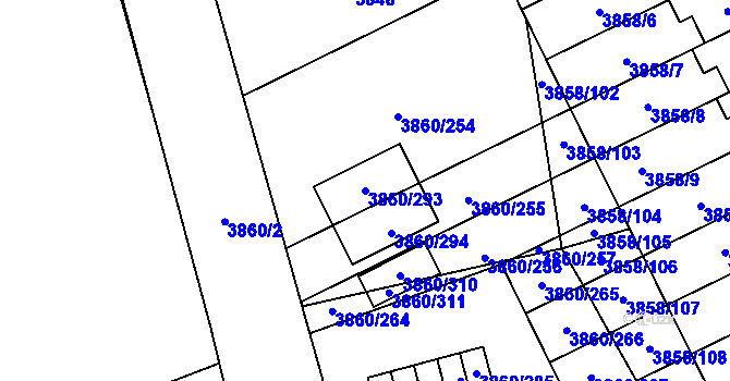 Parcela st. 3860/293 v KÚ Chotěboř, Katastrální mapa