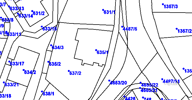 Parcela st. 635/1 v KÚ Chotěboř, Katastrální mapa