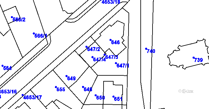 Parcela st. 647/3 v KÚ Chotěboř, Katastrální mapa